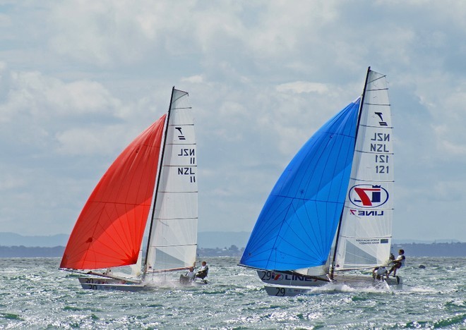 Kiwis Bruce Kendall and Blair Tuke (NZL 11) with Aaron McIntosh and mark Kennedy (NZL 121)- Race 8 2008 Tornado Worlds © Sail-World.com/NZ 
